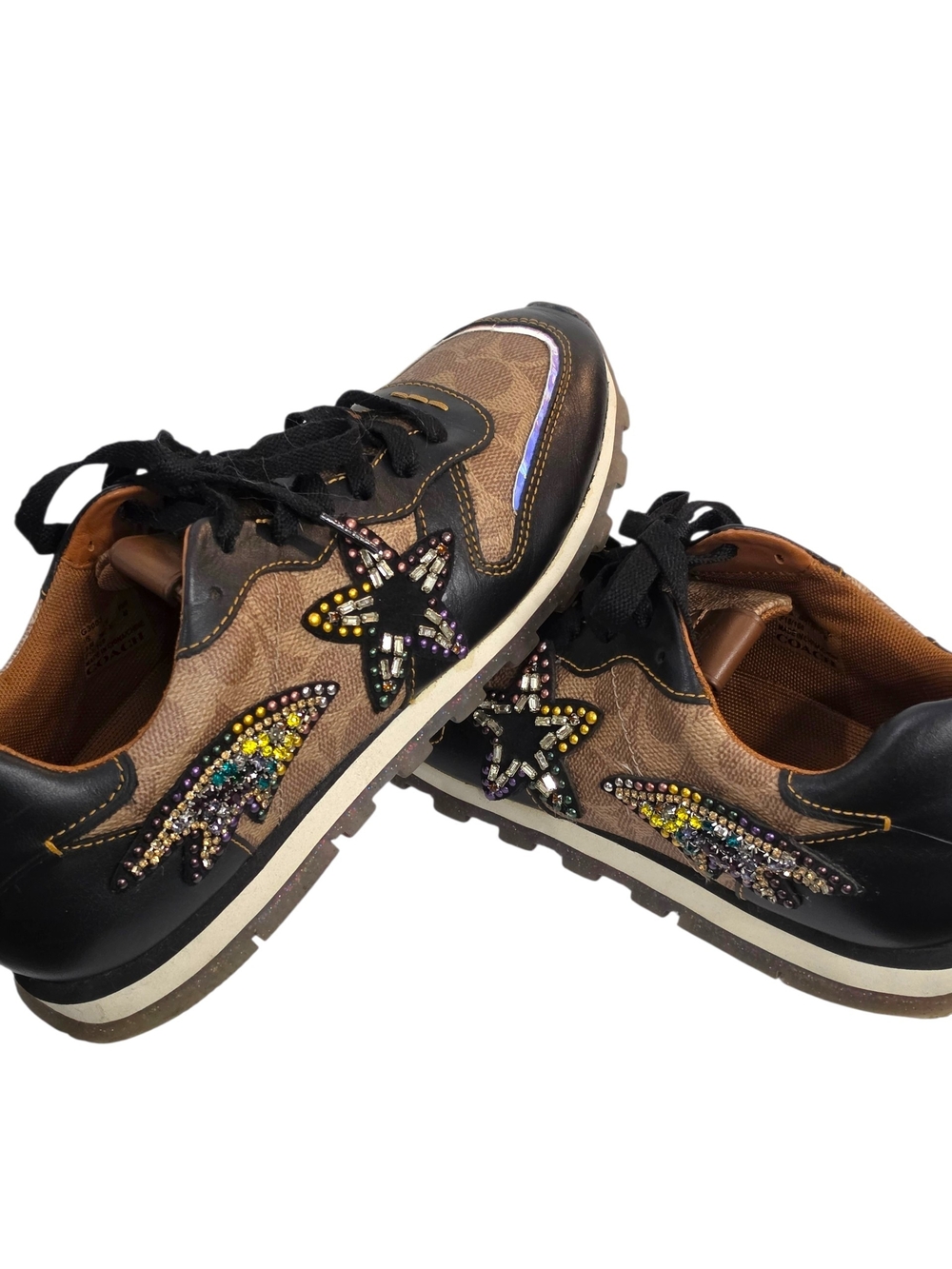 Coach Signature Leather Sneakers C118 Beaded Applique Shooting Star - Picture 2 of 14